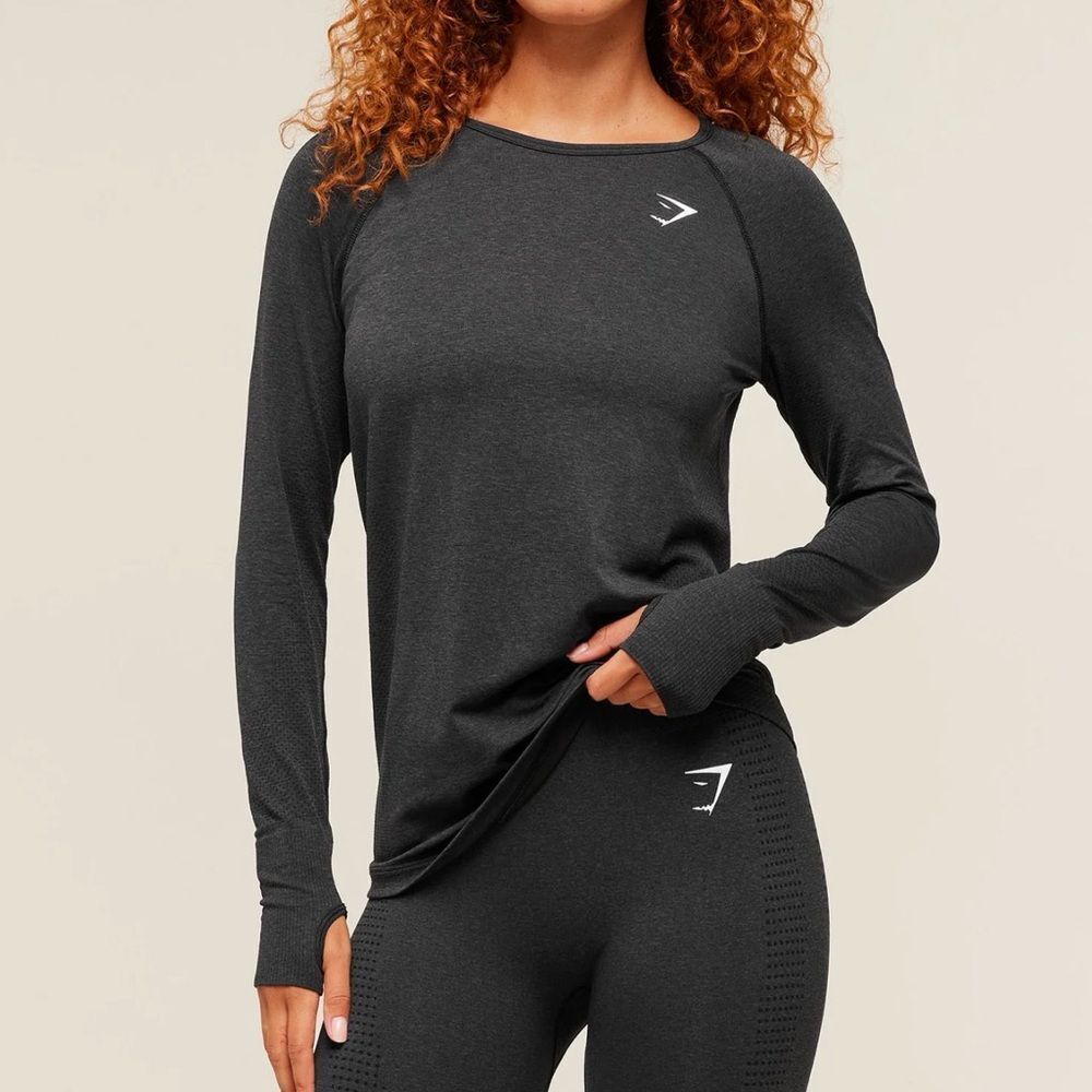 Gymshark Vital Seamless 2.0 Light Long Sleeve Top Black Small NWT